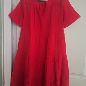 CHICOS  Red Short Sleeve Dress With Pockets. Excellent Condition, Size 1